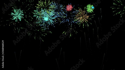 Green Pyrotechnics Display with Blue Sparks on Black Background Motion Loop for Festival Celebration