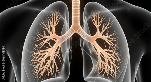 Human lungs with trachea and bronchi anatomical structure for medical education and health concepts respiratory system