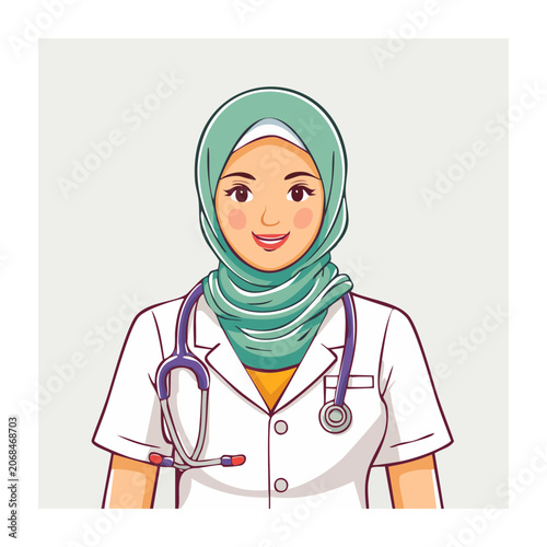 Cartoon Female Doctor in Hijab with Stethoscope