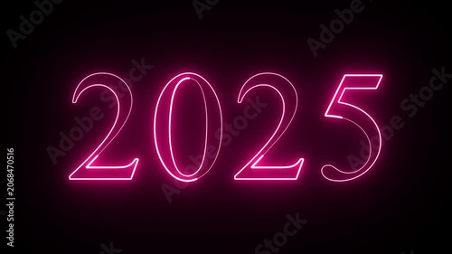 2025 - Two thousand twenty-five. Glowing neon icon on brick wall background