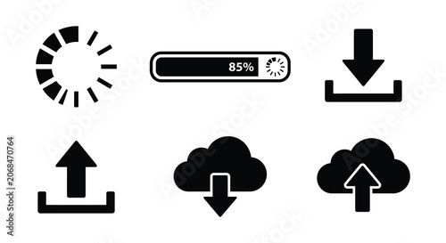 Obraz na płótnie Loading download upload icons in flat vector style on white background