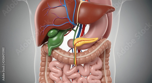 Human Digestive System Anatomy with Liver Gallbladder and Intestines Internal Organs for Educational and Medical Purposes