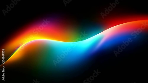 Abstract background with flowing colorful light waves on a black backdrop.