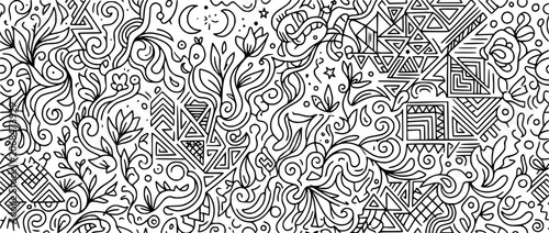 Seamless Hand-Drawn Floral and Geometric Doodle Pattern
