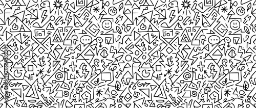 Seamless Hand-Drawn Doodle Pattern with Abstract Geometric Symbols