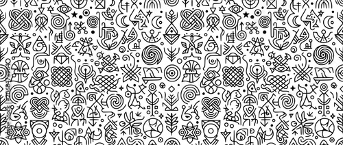 Seamless Pattern of Ancient Mystic Symbols and Esoteric Geometric Icons