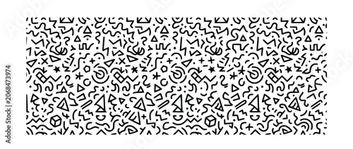 Seamless Hand-Drawn Memphis Style Pattern with Abstract Geometric Shapes