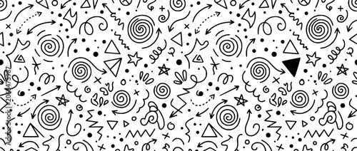 Seamless Pattern of Hand Drawn Doodle Arrows and Geometric Shapes