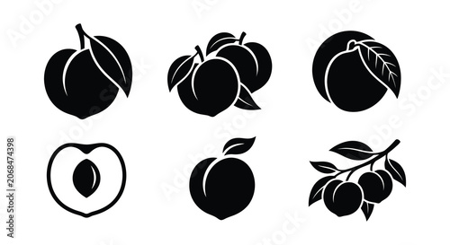 Photos Peach silhouettes with leaves flat vector illustration on white background