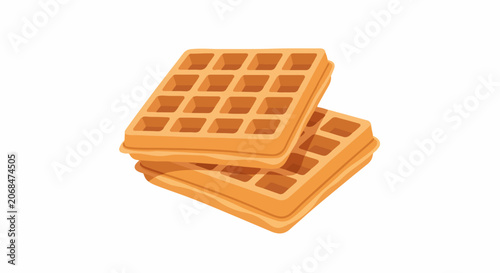 A stack of three golden-brown waffles with square grids on a white background
