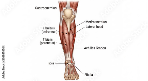 Anatomy of human leg muscles and bones labeled diagram showing lower limb structure gastrocnemius soleus and achilles tendon.