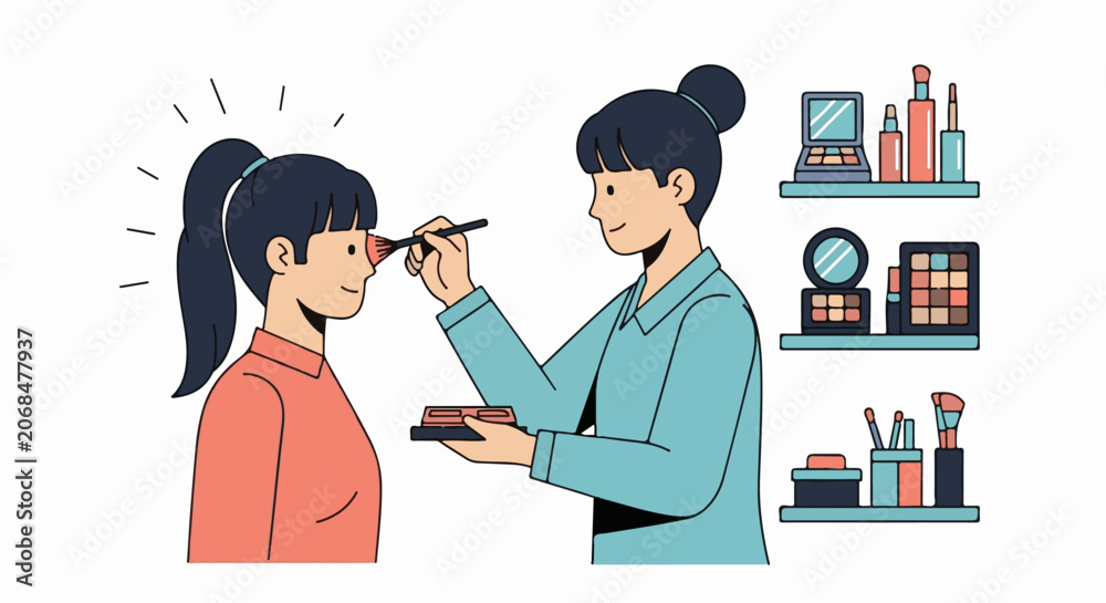 Fototapeta premium A woman applies makeup to another woman (1)