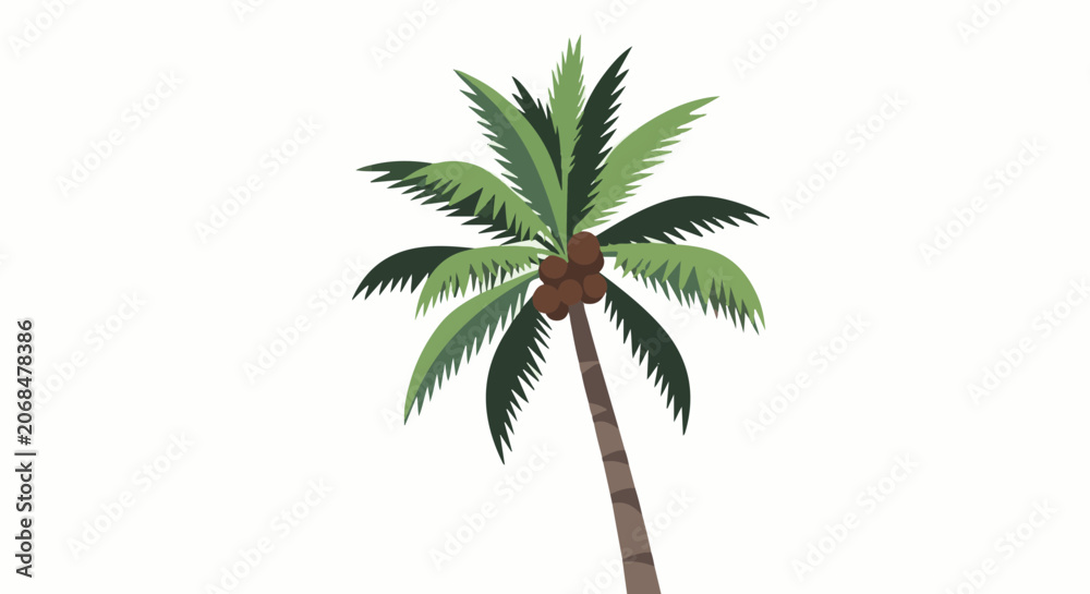 Fototapeta premium A tall palm tree with green leaves and brown trunk and fruit