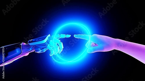 Human hand and robotic hand touching