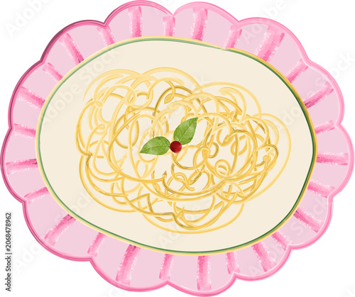 Hand Drawn Watercolor Spaghetti Plate Sticker with Italian Pasta Illustration