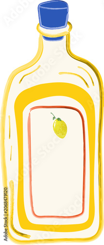 Watercolor Lemon Olive Oil Bottle Sticker with Mediterranean Theme