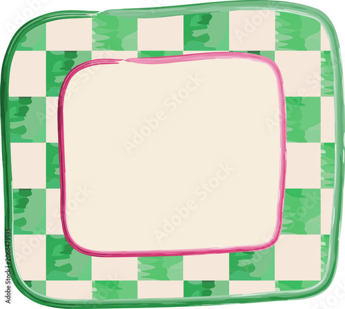 Green Gingham Watercolor Label Sticker with Vintage Picnic Style