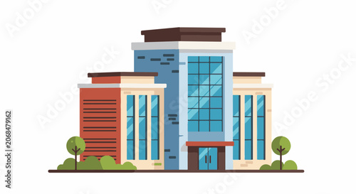 Colorful modern building with trees