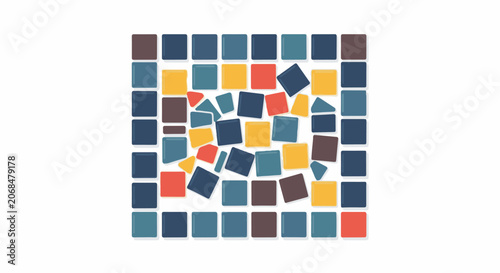 Colorful mosaic artwork with square and rectangular tiles