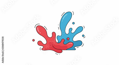 Colorful paint splash graphic with red and blue ink droplets