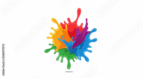 Colorful paint splashes in red, purple, blue, green, orange, and yellow
