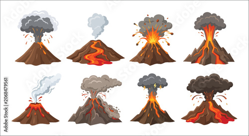 фотографія Volcanoes erupting in various stages a colorful vector illustration on a white b