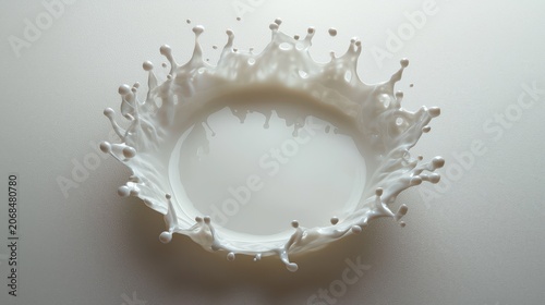 Milk crown formation perfect circular splash pattern white liquid droplets frozen motion pristine background high-speed photography macro detail