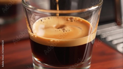 Rich Espresso Pouring Into Clear Glass Cup