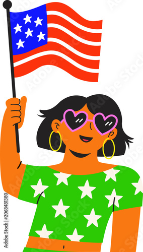 Patriotic Woman with US Flag Illustration