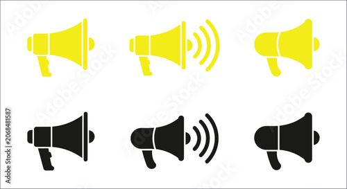 Fotografía Megaphone Icons In Yellow And Black Flat Vector Graphics On A White Background b