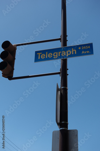 Telegraph Avenue Street Sign – Berkeley, California. A close-up photograph of the iconic Telegraph Avenue street sign in Berkeley, California. Known for its rich cultural history, vibrant atmosphere.