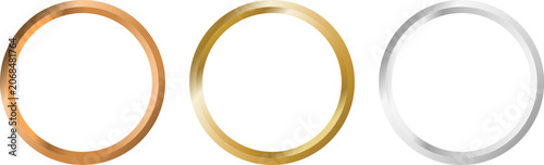 Cuadro en lienzo 3D gold silver and bronze circle frame set with beveled luxury metallic round ri