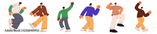 Canvastavla Flat vector illustration character set of young men in dynamic poses