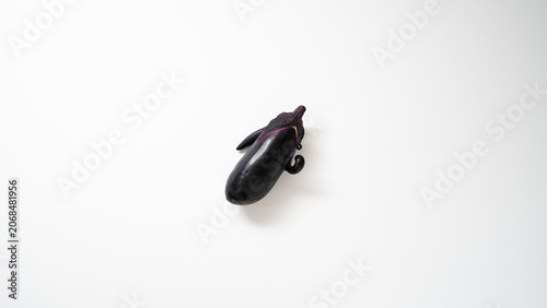 Obraz na plátne Fresh Japanese Long Eggplant with Curled Tendril Calyx on White Background