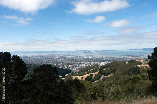 San Francisco Bay Area Panorama from the Berkeley Hills. A sweeping panoramic view of the San Francisco Bay Area captured from the scenic hills above Berkeley, California. The image showcases the icon