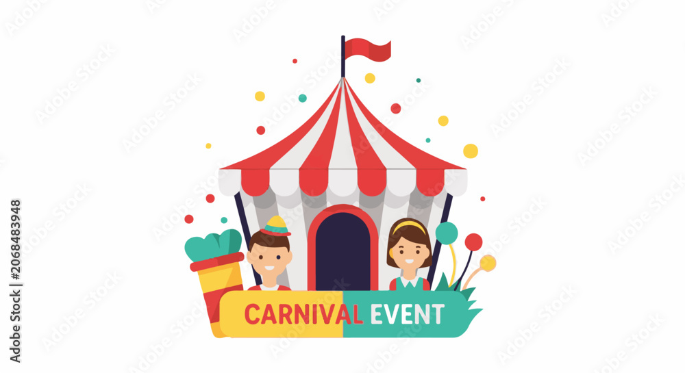 Fototapeta premium Colorful carnival event graphic with tent and people