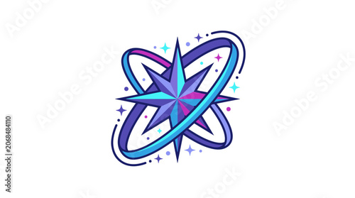 North Star with Orbital Rings Vector Illustration