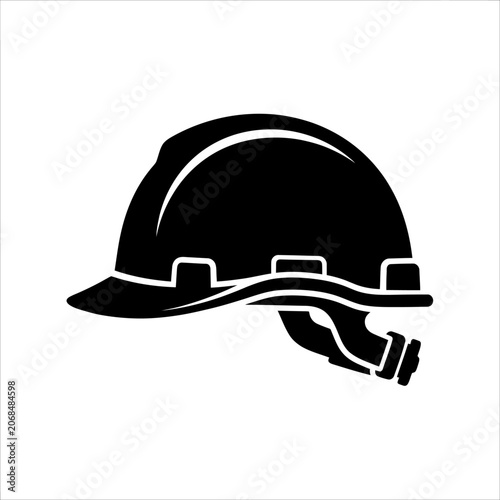 A black hard hat and safety helmet icon representing construction and industrial labor for professional worker site protection
