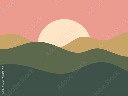 sunset over hills and mountains with pink sky and green hills sunset over hills
