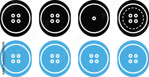 Fotografía Sewing Button Icons Collection Featuring Four Hole and Single Hole Fastener Symb