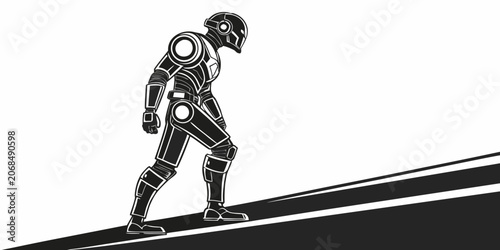 Photography Futuristic robot character walking upwards vector graphic illustration with futu