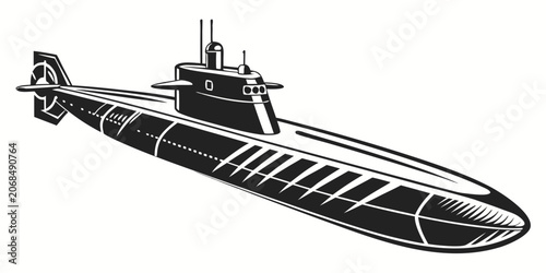 Foto Black and white illustration of a military submarine with submarine military und