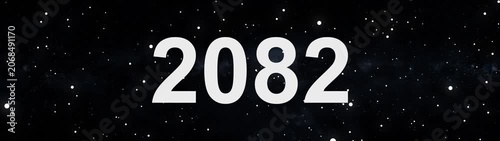 Happy new year 2082 countdown animation with glowing typography, cosmic space particles, Modern minimal black background, Futuristic celebration motion graphics.