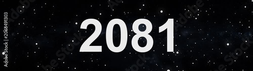 Happy new year 2081 countdown animation with glowing typography, cosmic space particles, Modern minimal black background, Futuristic celebration motion graphics.