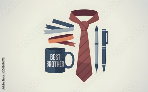 a flat vector illustration showcasing brother's day gifts
