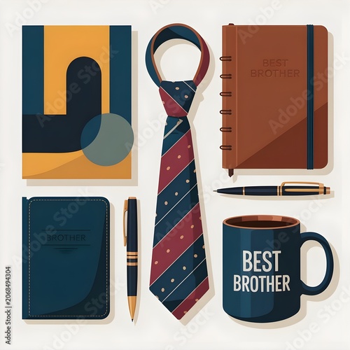a flat vector illustration showcasing brother's day gifts
