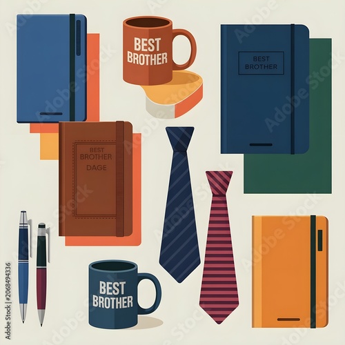 a flat vector illustration showcasing brother's day gifts