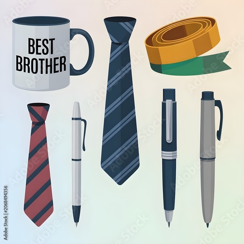 a flat vector illustration showcasing brother's day gifts