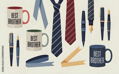 a flat vector illustration showcasing brother's day gifts