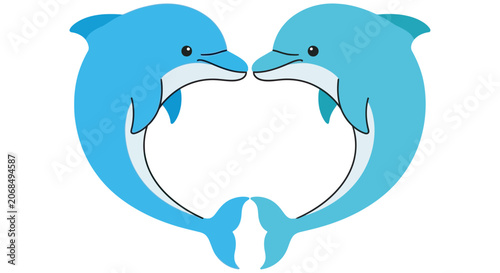 Photography Two Dolphins Forming A Heart Shape Vector Illustration With Light Blue Tones